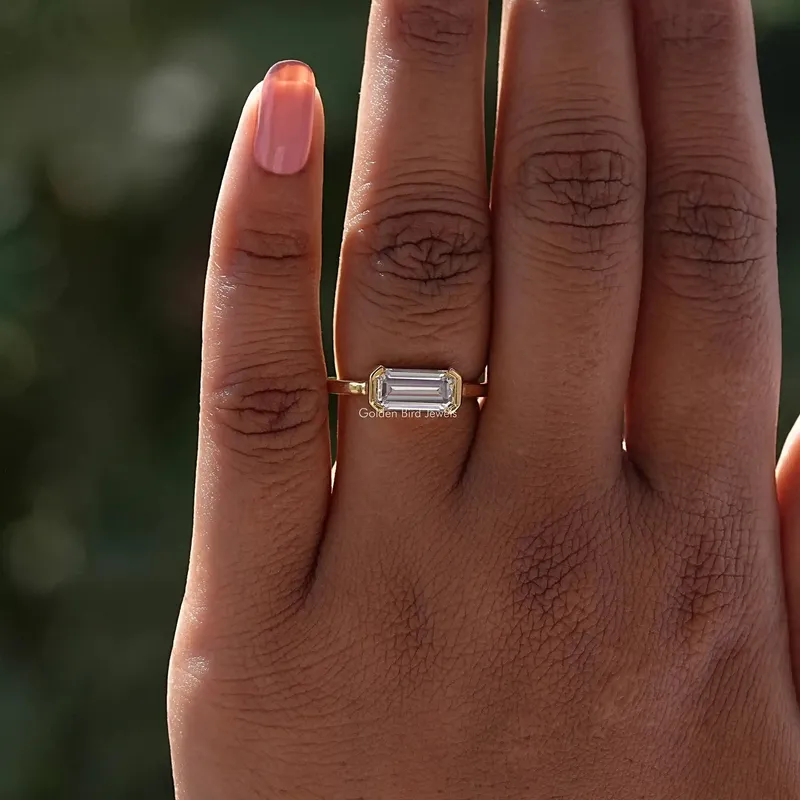 East West Long Emerald Moissanite Engagement Ring view 5