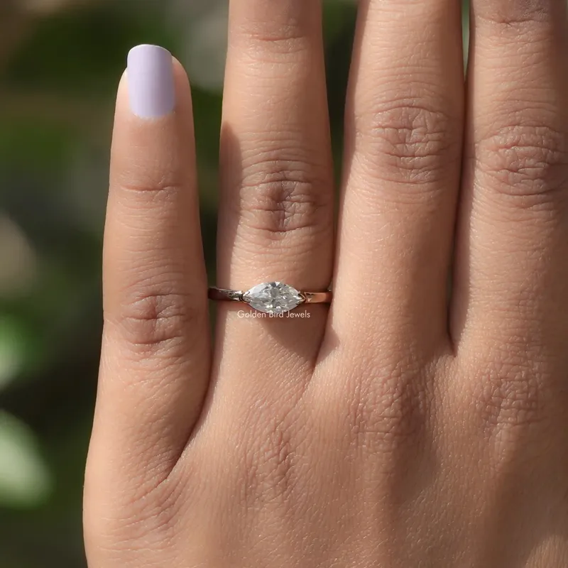East West Marquise Moissanite Solitaire Ring view 4