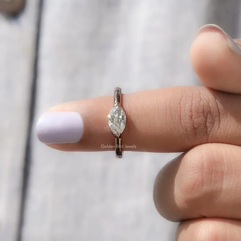East West Marquise Moissanite Solitaire Ring view 6