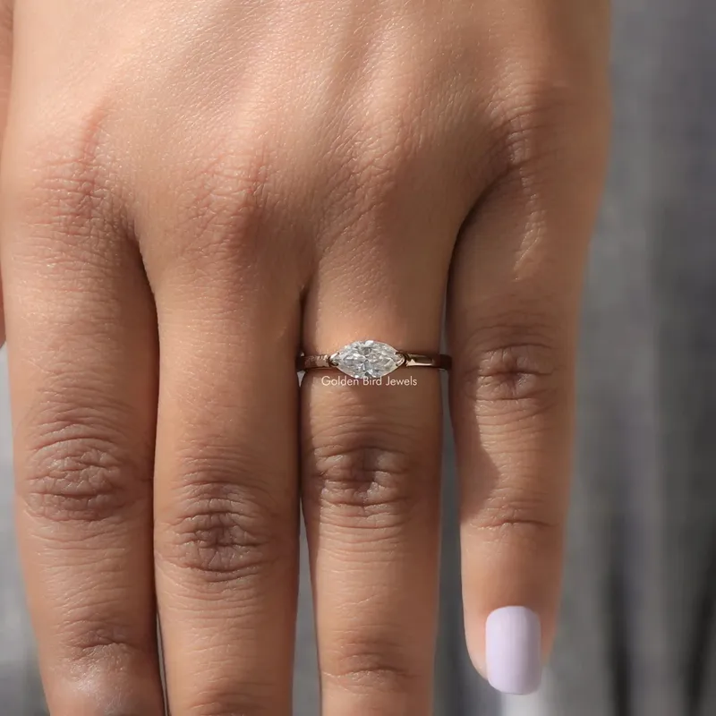 East West Marquise Moissanite Solitaire Ring view 7