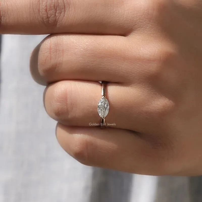East West Marquise Moissanite Solitaire Ring view 8