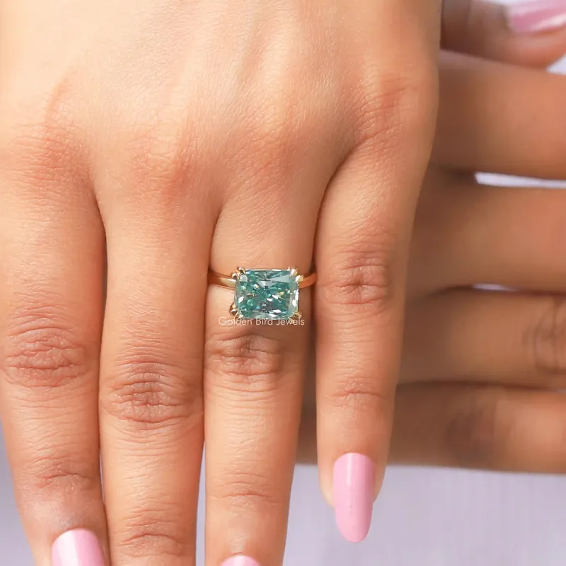 East West Radiant Cut Moissanite Engagement Ring vy 6