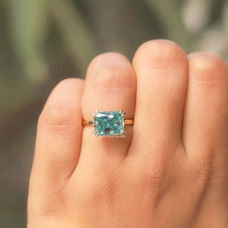 East West Radiant Cut Moissanite Engagement Ring vy 4