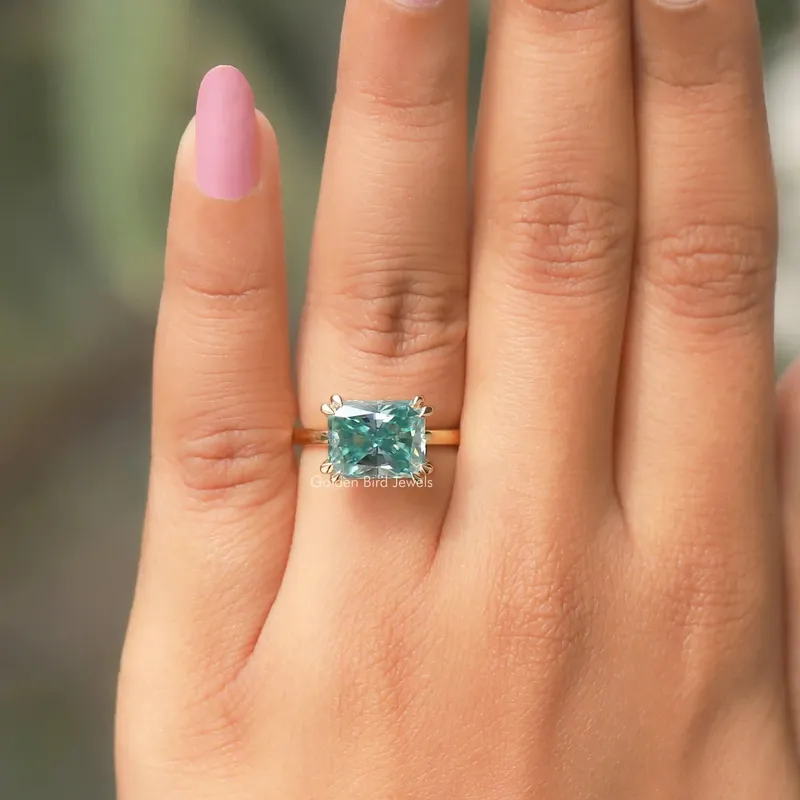 East West Radiant Cut Moissanite Engagement Ring vy 5
