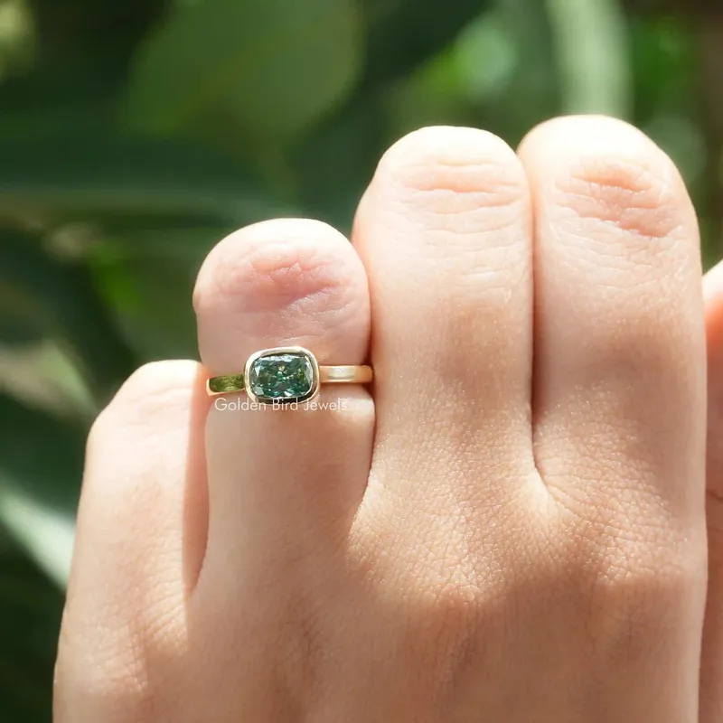 Elongated Cushion Cut Moissanite Bezel Ring view 3