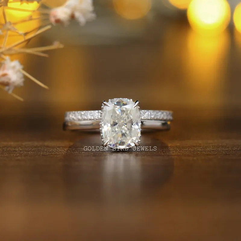 Elongated Cushion Cut Moissanite Bridal Wedding Ring Set cushion cut engagement ring