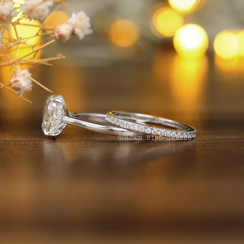 Elongated Cushion Cut Moissanite Bridal Wedding Ring Set view 6