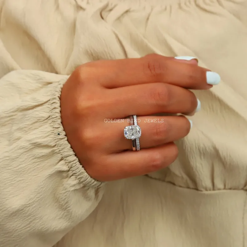 Elongated Cushion Cut Moissanite Bridal Wedding Ring Set view 2