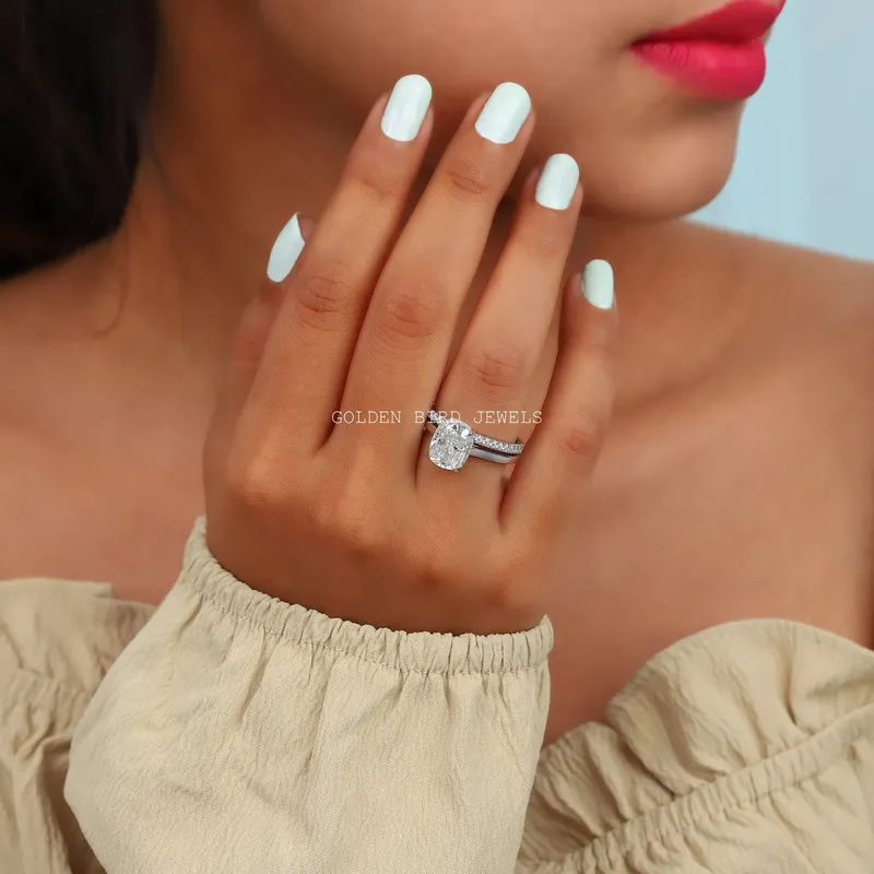 Elongated Cushion Cut Moissanite Bridal Wedding Ring Set view 3