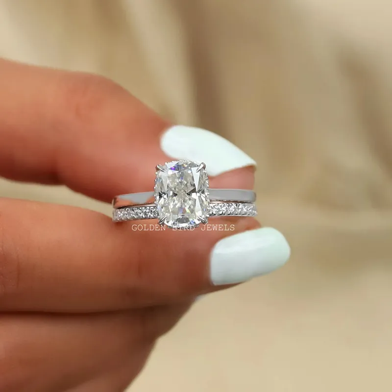 Elongated Cushion Cut Moissanite Bridal Wedding Ring Set view 5