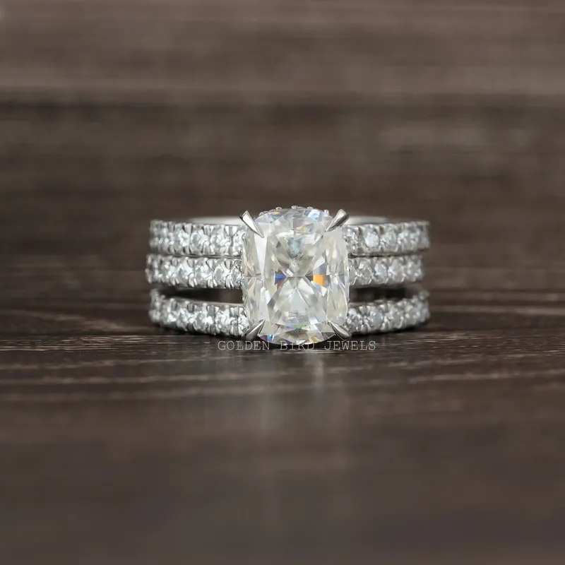 Elongated Cushion Cut Moissanite Engagement Ring Set cushion cut engagement ring