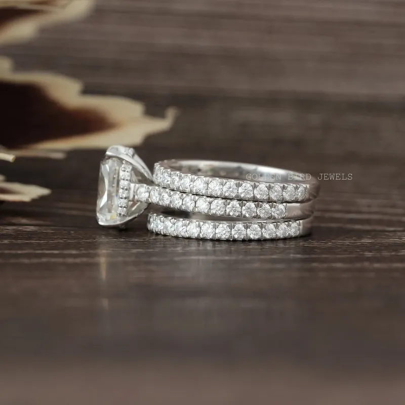 Elongated Cushion Cut Moissanite Engagement Ring Set vy 7