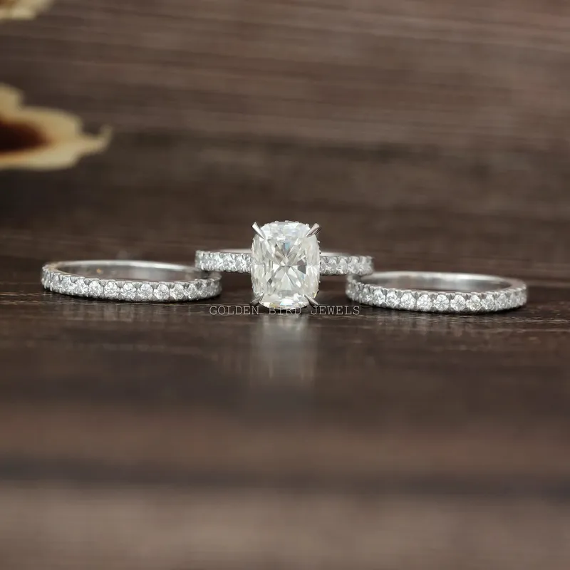 Elongated Cushion Cut Moissanite Engagement Ring Set vy 8