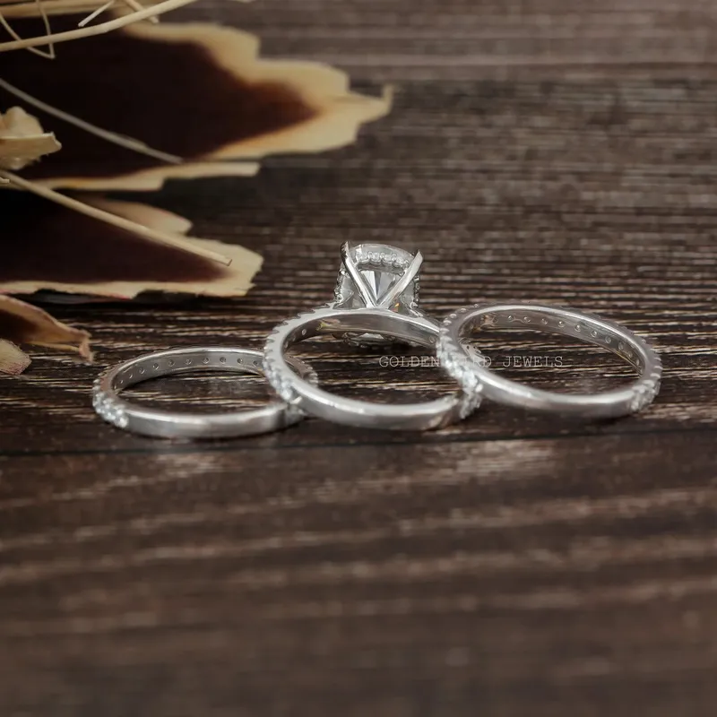 Elongated Cushion Cut Moissanite Engagement Ring Set vy 9