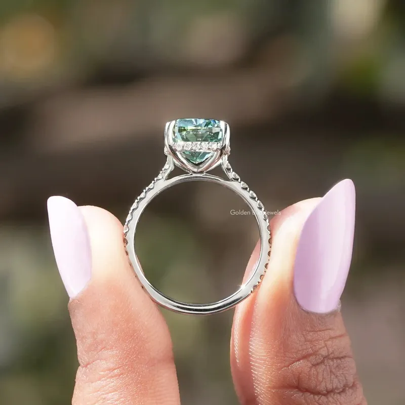 Elongated Cushion Cut Moissanite Hidden Halo Wedding Ring vy 3