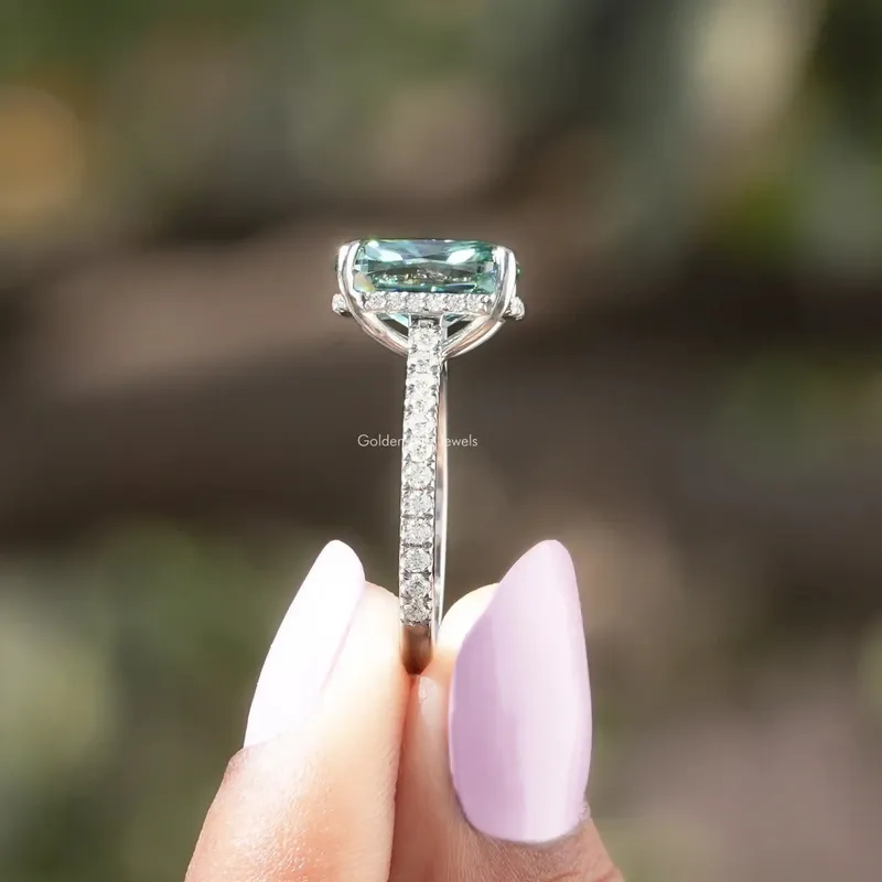 Elongated Cushion Cut Moissanite Hidden Halo Wedding Ring vy 2