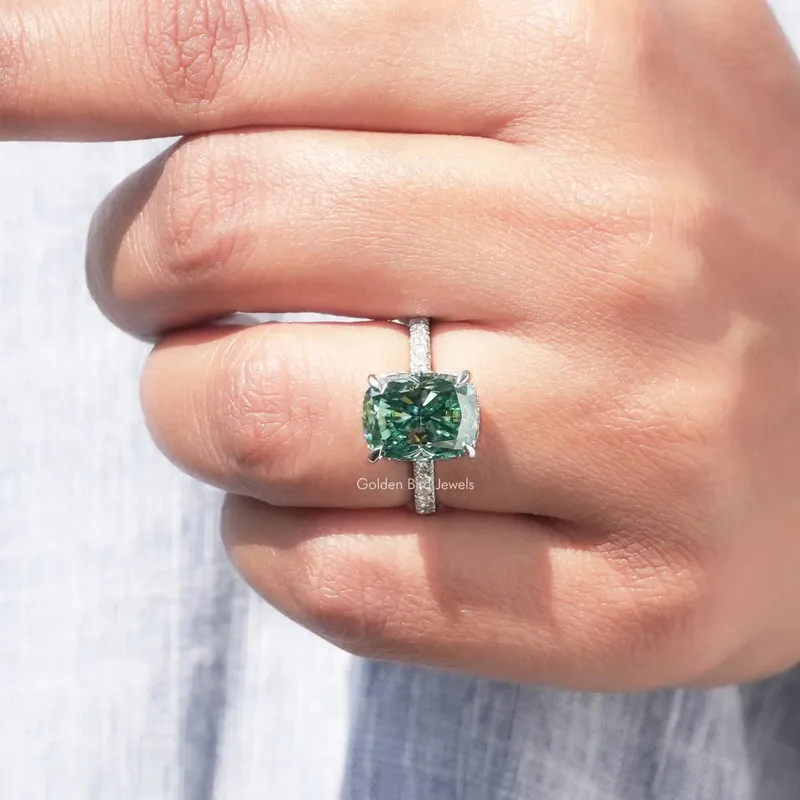 Elongated Cushion Cut Moissanite Hidden Halo Wedding Ring vy 7