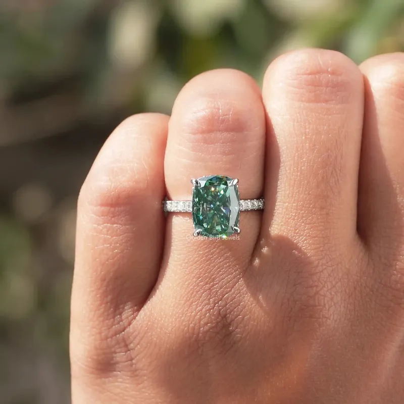 Elongated Cushion Cut Moissanite Hidden Halo Wedding Ring vy 4