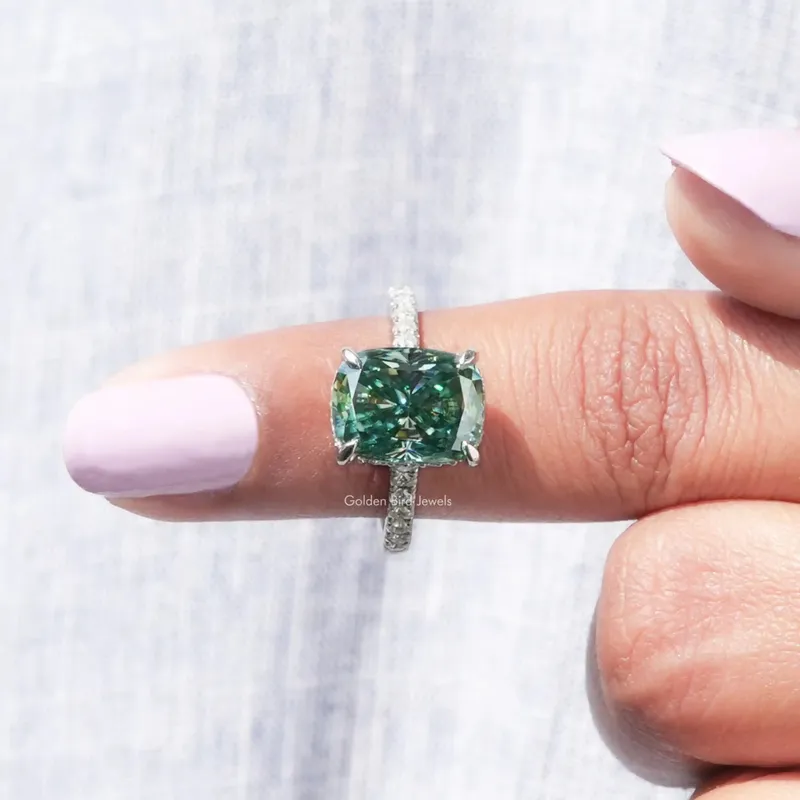 Elongated Cushion Cut Moissanite Hidden Halo Wedding Ring vy 8