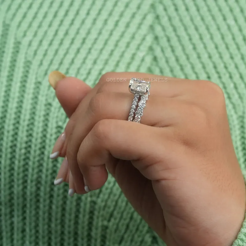 Elongated Cushion Cut Moissanite Ring Set view 4