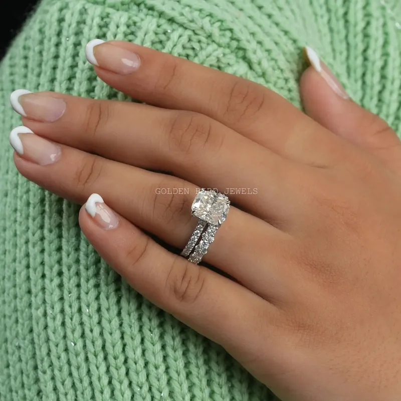 Elongated Cushion Cut Moissanite Ring Set view 2