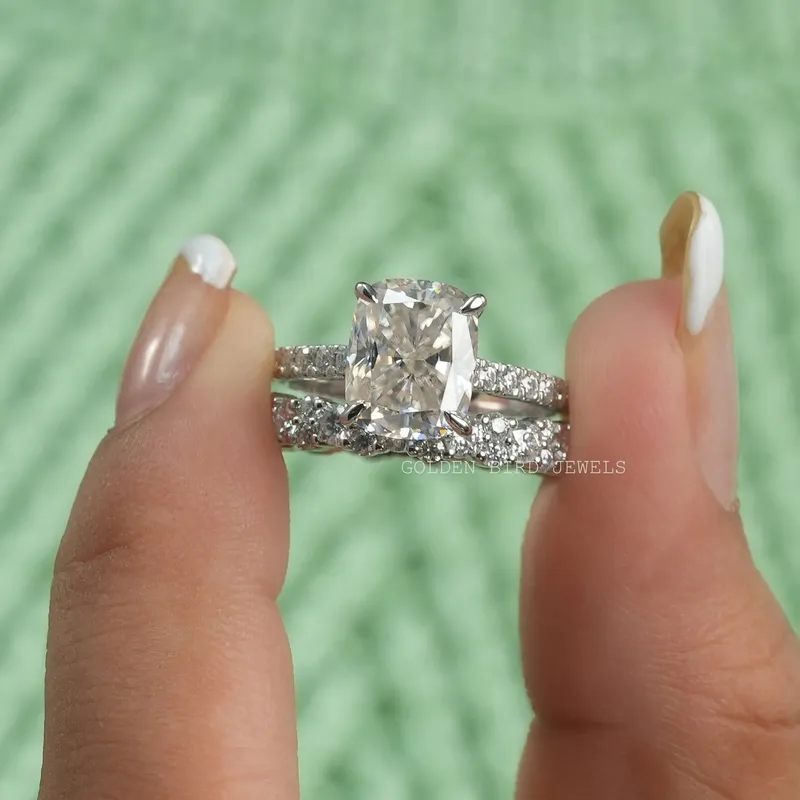 Elongated Cushion Cut Moissanite Ring Set view 5