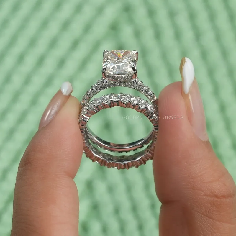 Elongated Cushion Cut Moissanite Ring Set view 6