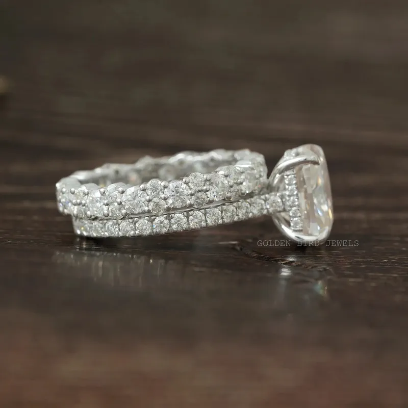 Elongated Cushion Cut Moissanite Ring Set view 8