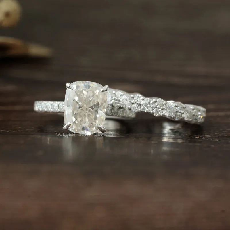 Elongated Cushion Cut Moissanite Ring Set view 9