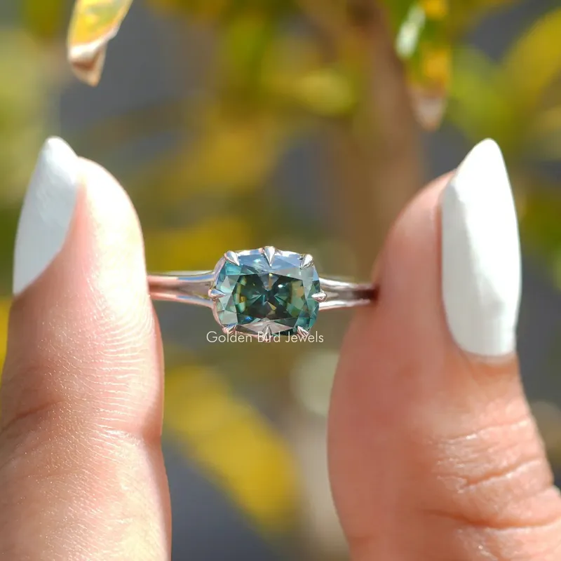 Elongated Cushion Cut Moissanite Solitaire Ring blue cushion cut engagement ring