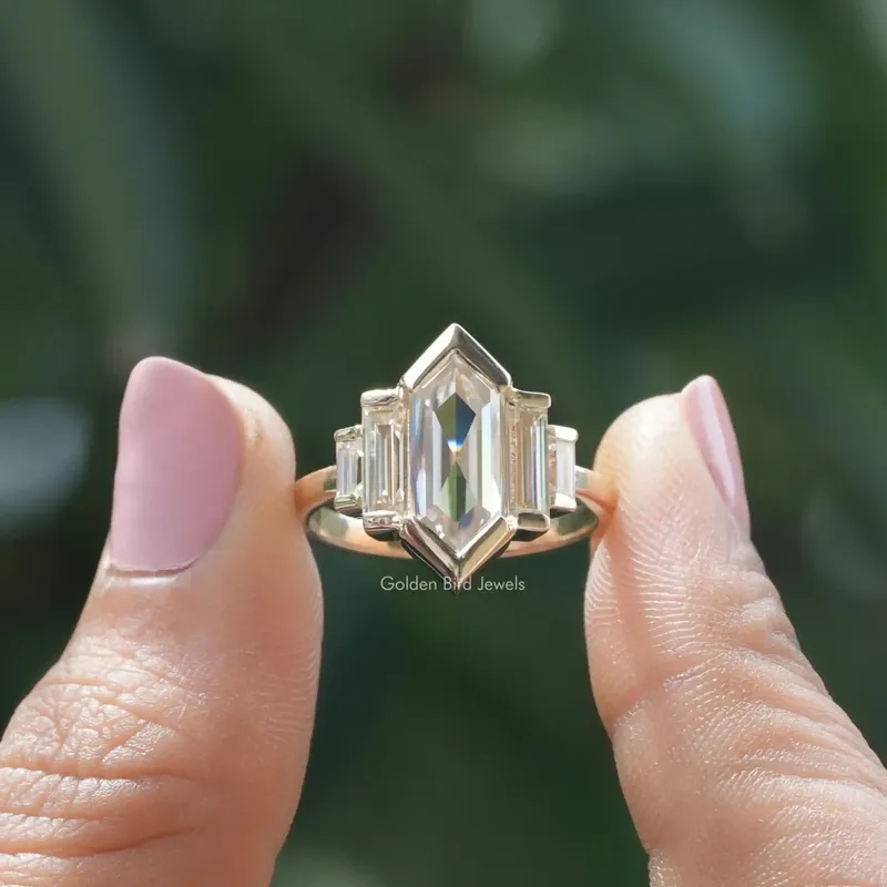 Elongated Hexagon Cut Moissanite Five Stone Ring engagement ring
