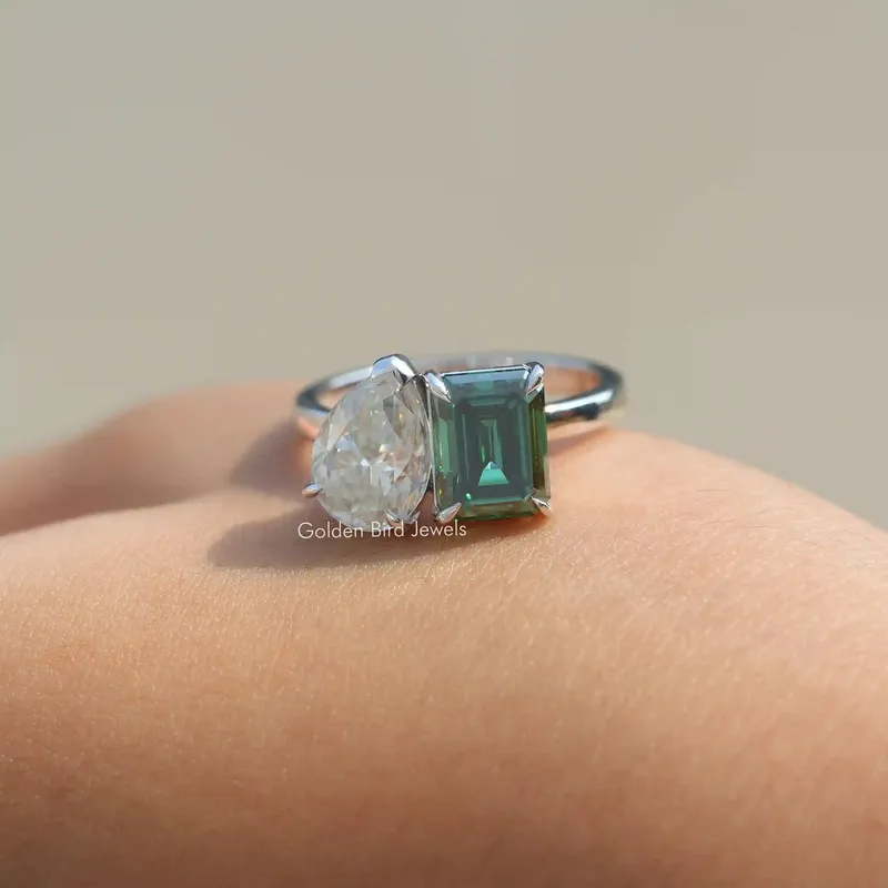 Emerald & Pear Cut Moissanite Toi Moi Ring view 3