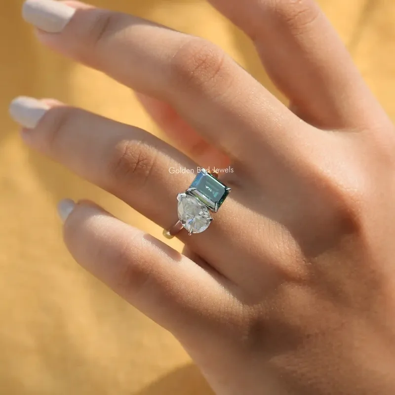 Emerald & Pear Cut Moissanite Toi Moi Ring view 4