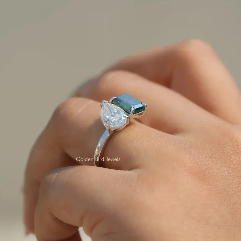 Emerald & Pear Cut Moissanite Toi Moi Ring view 5