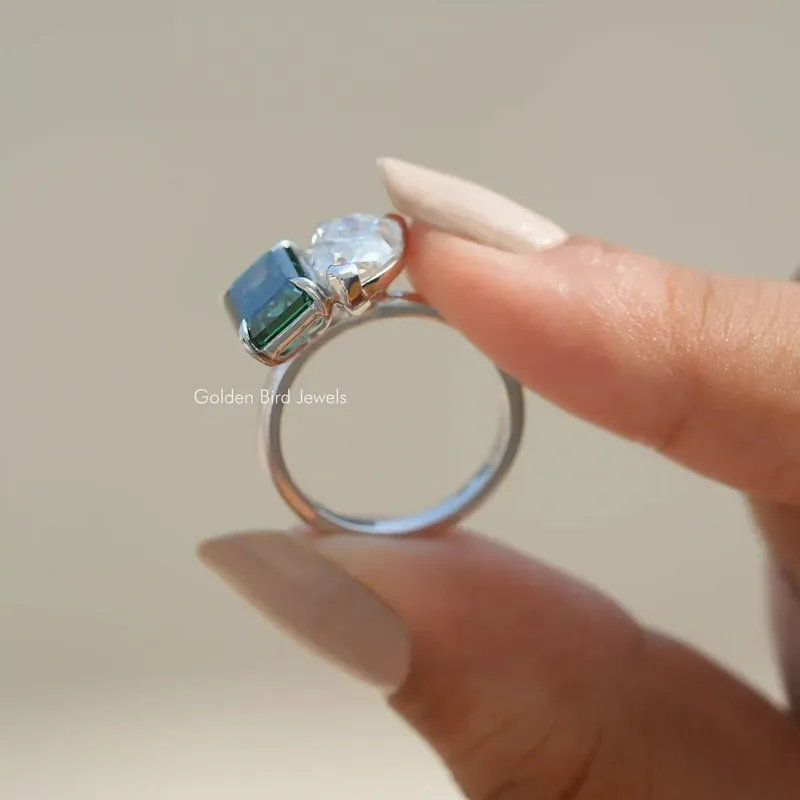 Emerald & Pear Cut Moissanite Toi Moi Ring view 7