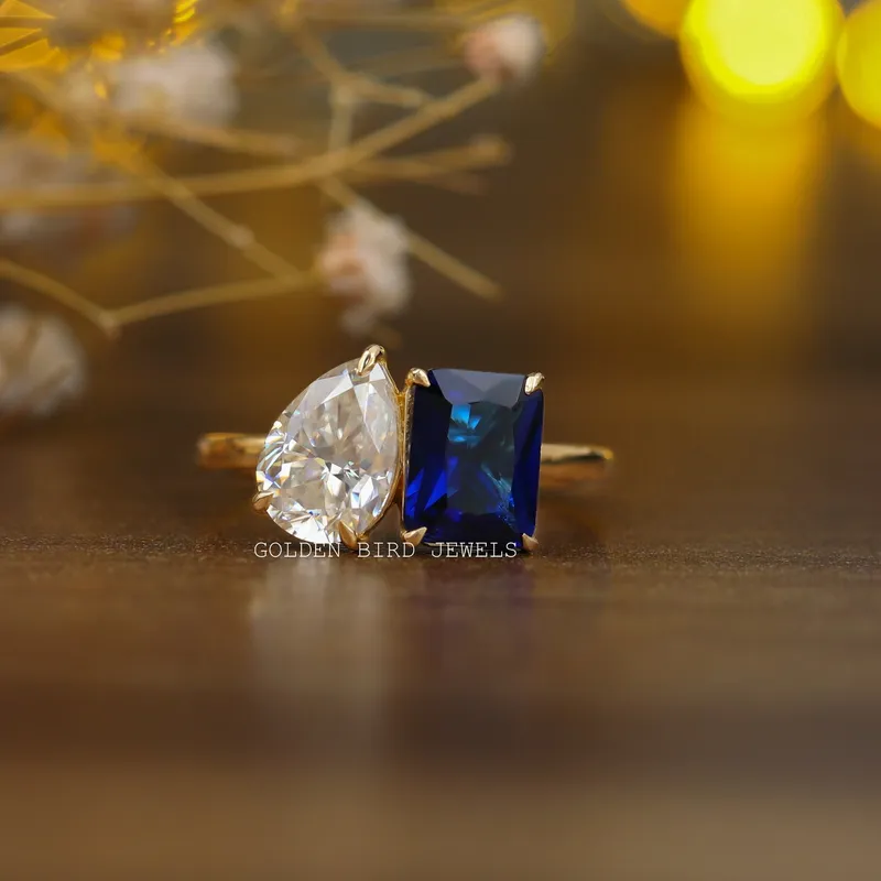 Emerald & Pear Cut Toi Et Moi Engagement Ring blue emerald emerald cut engagement ring