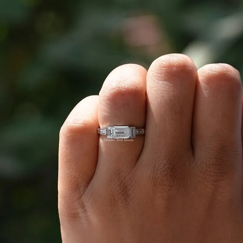 Emerald And Baguette Moissanite Engagement Ring view 5