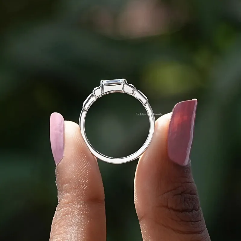 Emerald And Baguette Moissanite Engagement Ring view 2