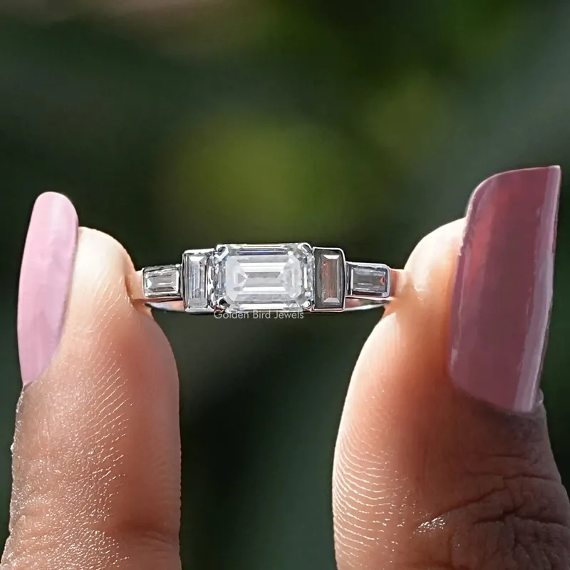 Emerald And Baguette Moissanite Engagement Ring emerald emerald cut engagement ring