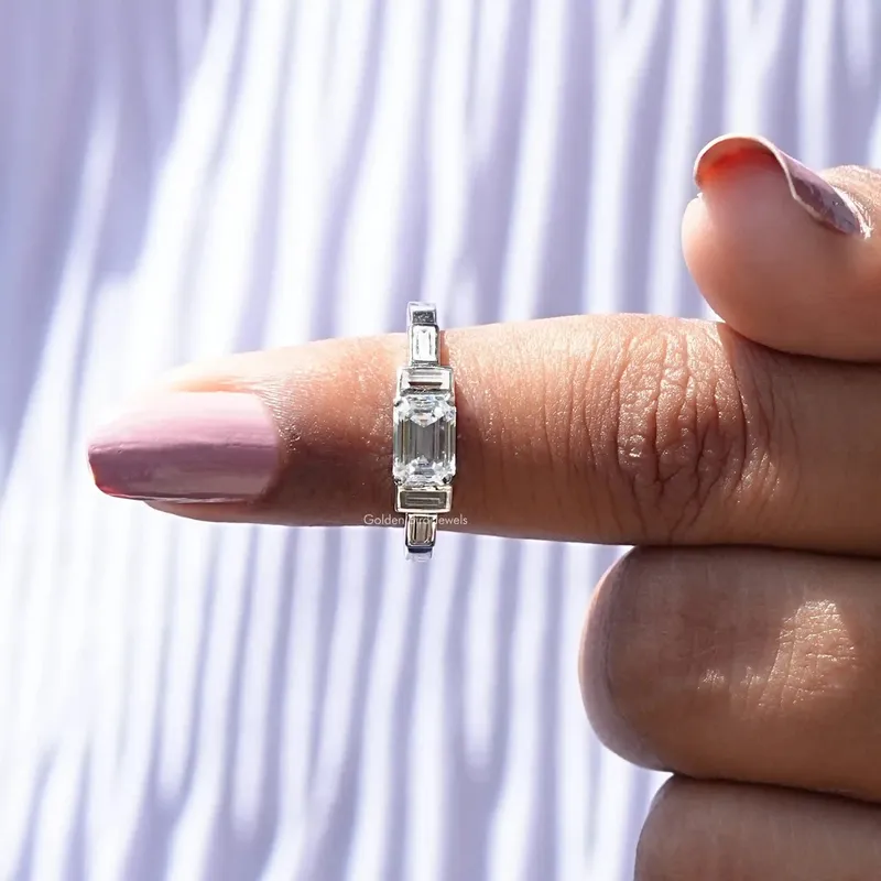 Emerald And Baguette Moissanite Engagement Ring view 6