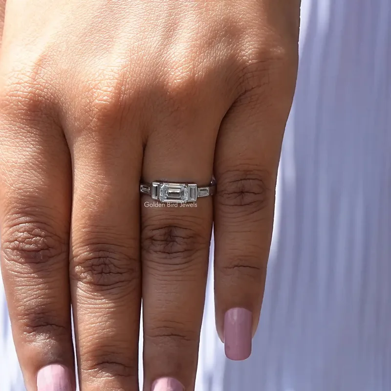 Emerald And Baguette Moissanite Engagement Ring view 7
