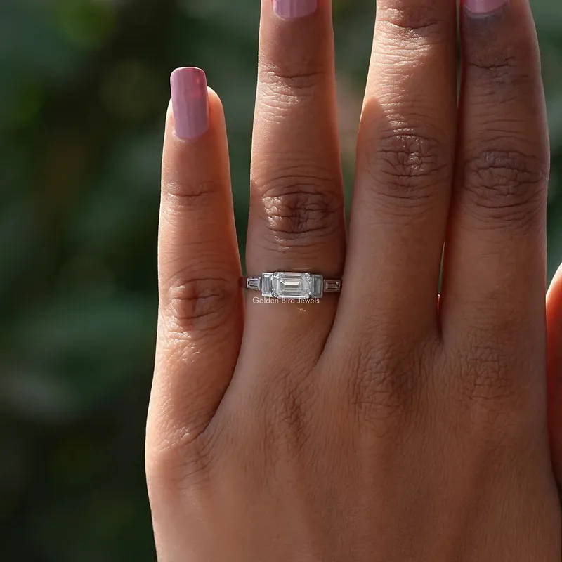 Emerald And Baguette Moissanite Engagement Ring view 4