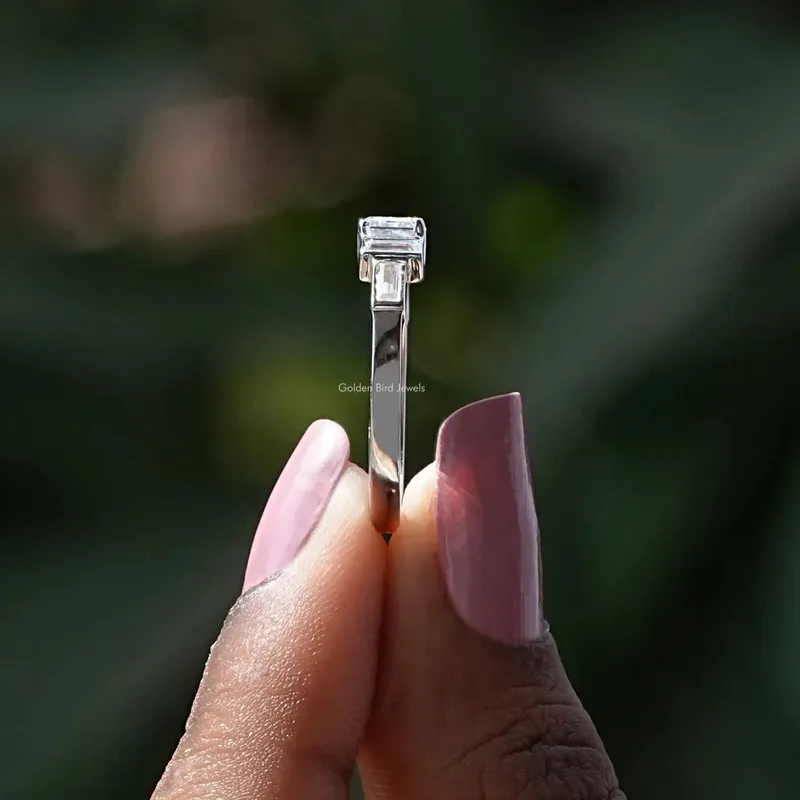 Emerald And Baguette Moissanite Engagement Ring view 3