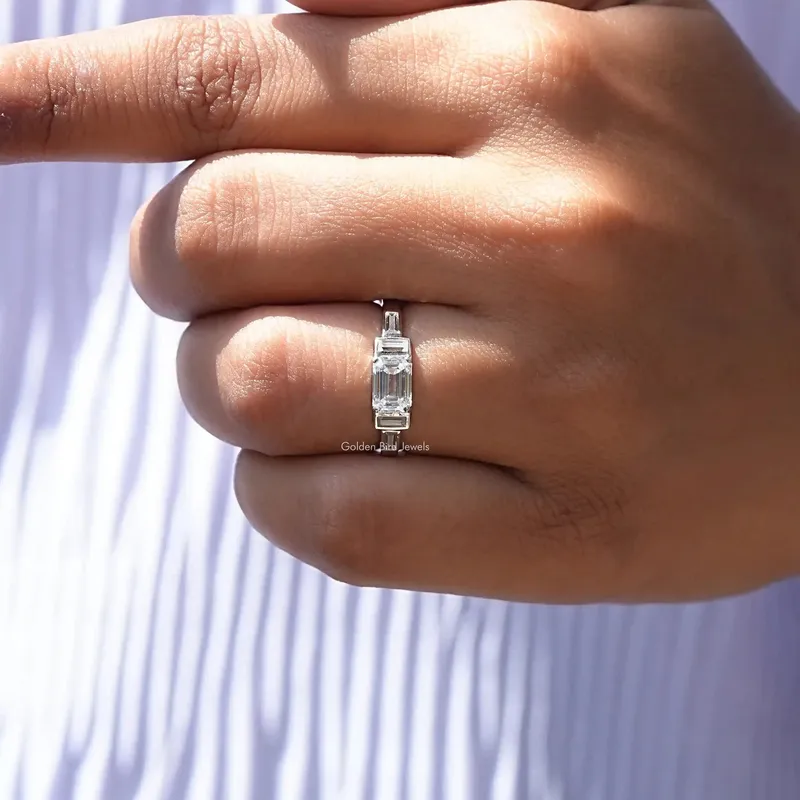 Emerald And Baguette Moissanite Engagement Ring view 8