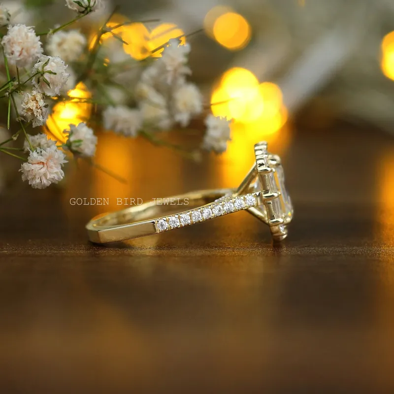 Emerald And Baguette Moissanite Halo Engagement Ring view 8