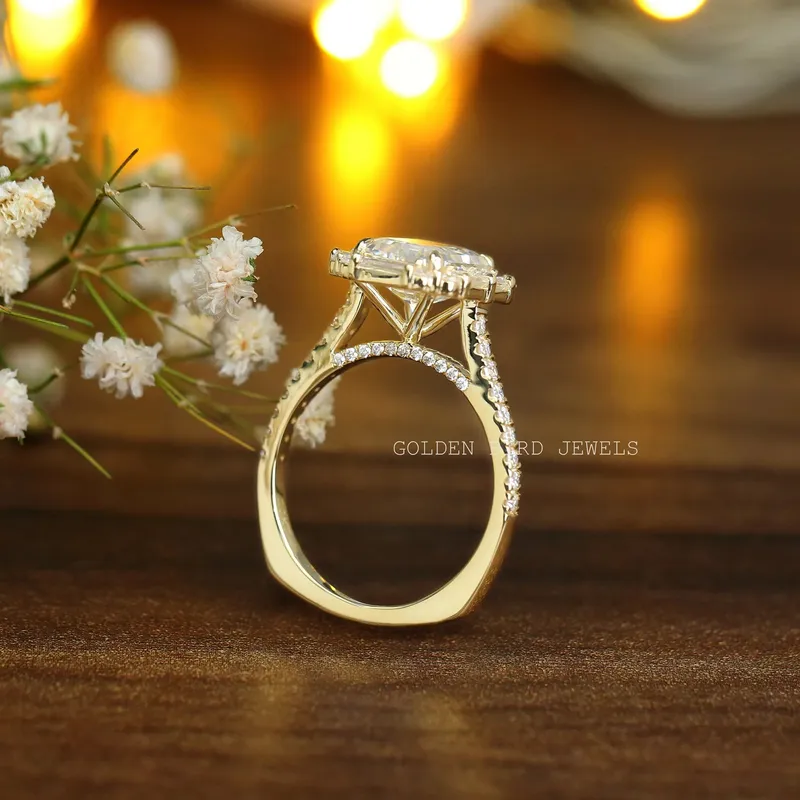 Emerald And Baguette Moissanite Halo Engagement Ring view 7