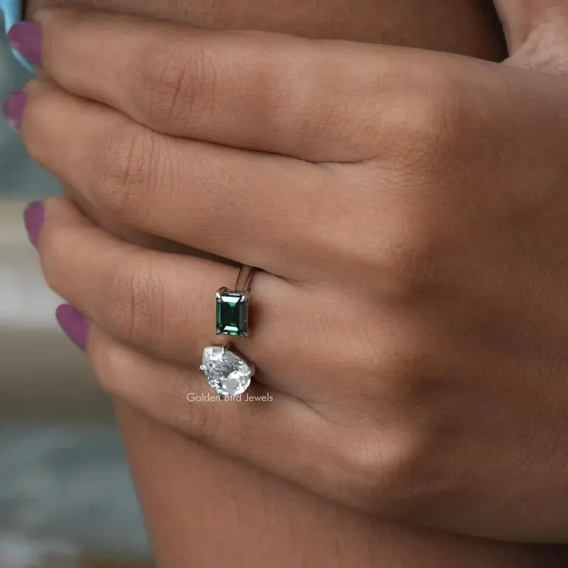 Emerald And Pear Cut Toi Et Moi Moissanite Ring view 8