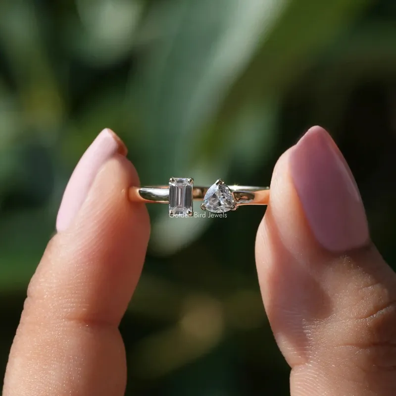 Emerald And Triangle Cut Moissanite Toi Et Moi Ring emerald emerald cut engagement ring