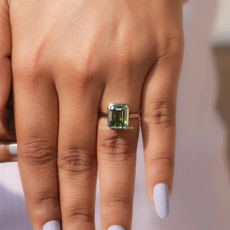Emerald Cut Bezel Set Moissanite Solitaire Ring view 5