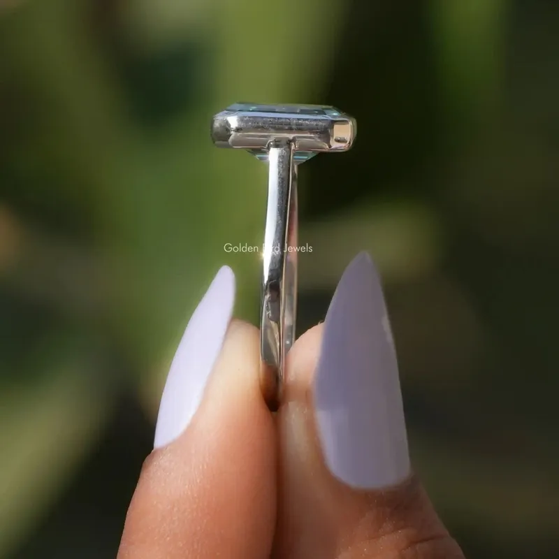 Emerald Cut Bezel Set Moissanite Solitaire Ring view 2